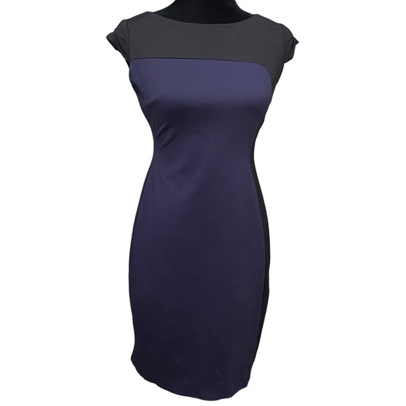 Elie Tahari Sheath Dress Size 4 Navy Black Colorblock Mod Cocktail Party - Picture 1 of 7